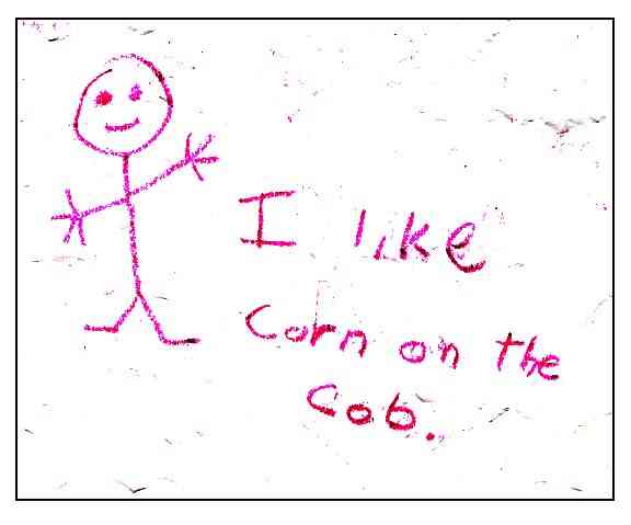 Childlike stick figure with "I like corn